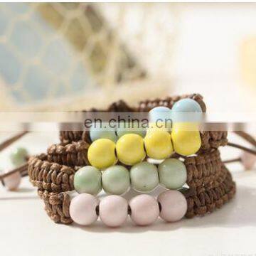 Fashion Ethnic Style Ceramic Bracelet Hand Woven Bohemia Jewelry Women 4 colors Beads with Bell Rope Chain