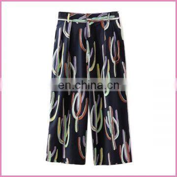 customized printed chiffon casual 3/4 length pants