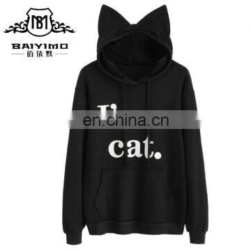 Wholesale Black Custom Cat Ears Sublimation Ladies Printed Xxxxl Hoodies