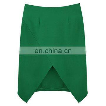 High quality fashion high waisted plain woven fabric lady pencil skirt