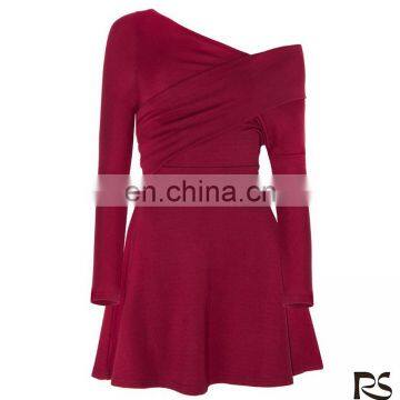 Ladies' Long Sleeve Sexy Fashion Mini Red Beautiful Peacock Design Dress