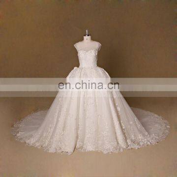 Lace muslim wedding gown long tail ball gown wedding dress