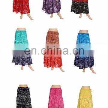 Bandhej Long Skirt Bandhani Sequins Work Bohemian Belly Dance Gypsy Hip Long Skirt Boho Skirt Hippie Gypsy wrap Skirts wholesale