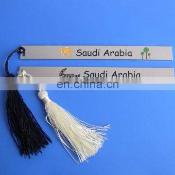 Custom silver rectangle shape metal book mark with tassels for Saudi Arabia national day