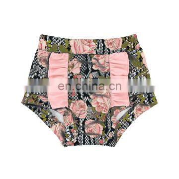 Serpentine pattern pink flower and frilling Baby Girls Short Pants Summer loose pants wholesale