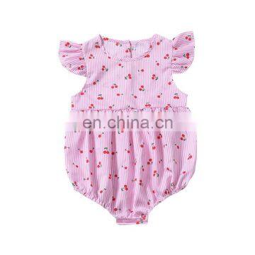 2019 New Flying Sleeve Stripe Baby Jumpsuit Cherry Print Baby Romper For 6m-2t Free Shipping photo-2