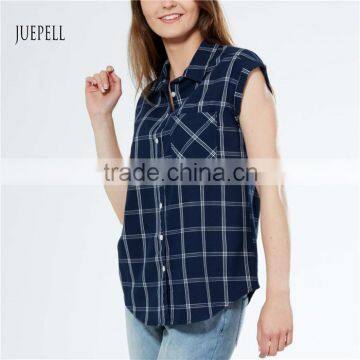 Blue Grid Cotton Women Shirt photo-6