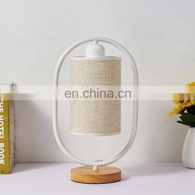 Chinese Style Vintage Table Lamp Fabric Lampshade Wooden Base Desk Light