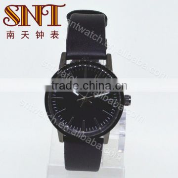 New arrival leather watch with black dial and strap