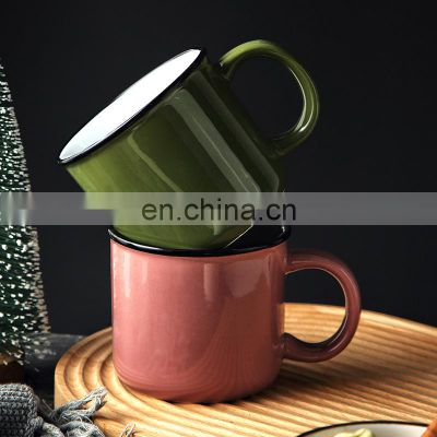 Promotional 14 Oz Tazas Esmaltadas Vintage Tazas-Ceramica-Mayor Tazas Cafe Ceramic Enamel Mugs For Birthday Gift