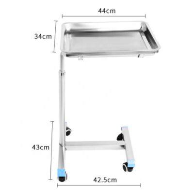 Adjustable Height Stainless Steel Medical Trolley Surgical Tray Stand Mayo Table With Wheel photo-2