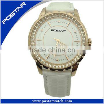 Classic IP Gold Bezel Watch With Big Dial For Ladies