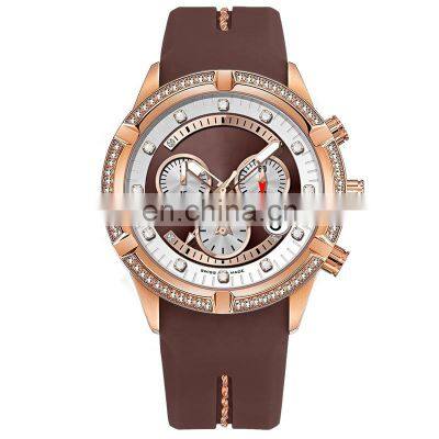 High Quality promotional auto date rose gold custom logo women sports diamond cheap chronograph watch