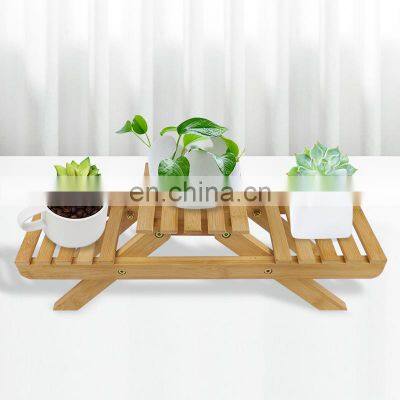 Natual Bamboo Wooden Flower Shelf Rack For Garden