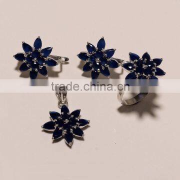 BLUE SAPPHIRE SET ,925 sterling silver jewelry wholesale,WHOLESALE SILVER JEWELRY,SILVER EXPORTER,SILVER JEWELRY FROM INDIA