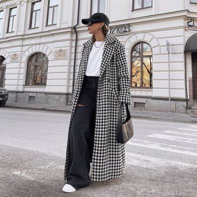 New Fashion White and Black Long Houndstooth Coat Women's Trench Coat Winter Clothes Long Coats for Women photo-4