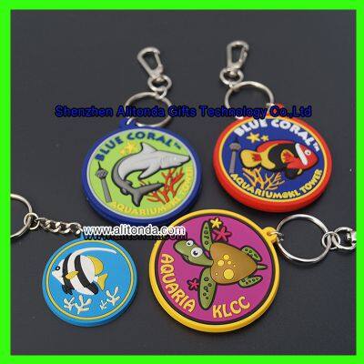 Cartoon keychains custom round shape soft pvc rubber keychain custom sea animals figure keychains custom for promo gifts keychains