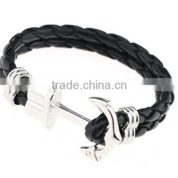 latest design Mens Leather Braided Rope Anchors Bracelet