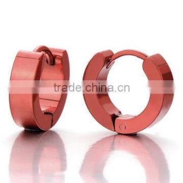 Pair Stainless Steel Metallic Red Huggie Hinged Hoop Earrings for Men Women