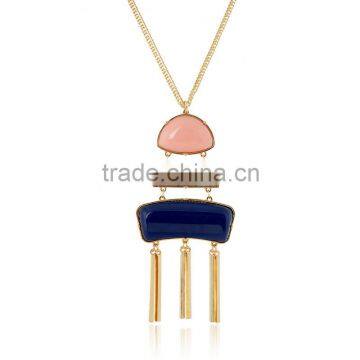 Turkish Designs Jewelry Gold Three Bar Tassels Turquoise Pendant Necklace