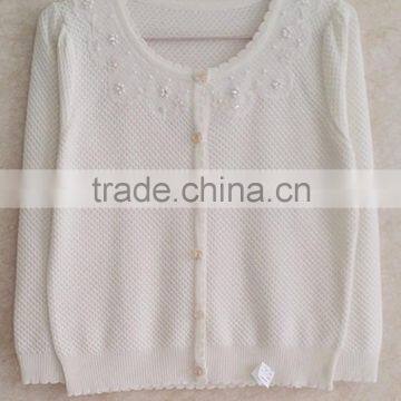 Sweet o-neck pure knitting cardigan pineapple lace stictching women sweater coat