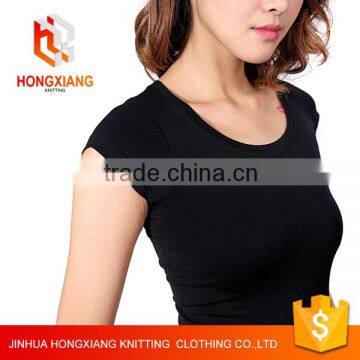 Fashion Custom Woman Printing Black T Shirt Blank O Neck 100%Cotton T-shirt