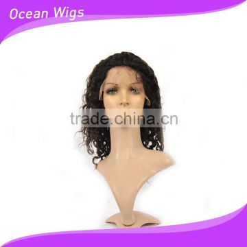 human hair front lace wig, deep wave,16", natural color