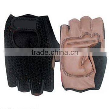 Cycle Bicycle Gloves Leather Palm, Knitted Crochet Mesh Back