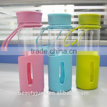 creative letter glass Water Bottle Drinkware Transparent glass bottles silicon sleeve Bottle Outside Sport cup tea cups lid rop