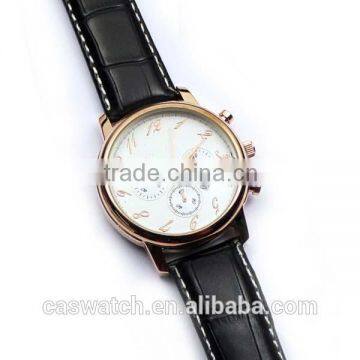 IP plating Alloy case Black Genuine leather strap Japan movt watch 2035