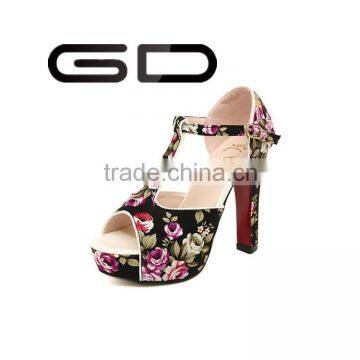 GD candy color flowers prints women peep toe ethic style sandal shoes