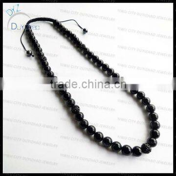 Black agate nature stone shamballa necklace