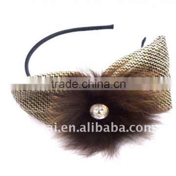 Black Fabric Hair Flower with Feather in China