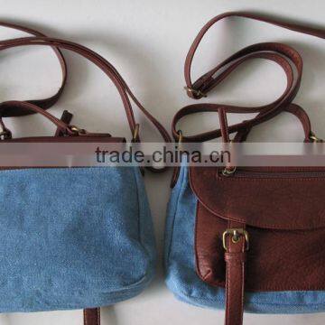 Fashion washed canvas leather women shoulder bags handbags