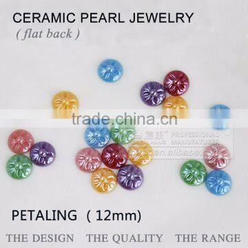 Wholesale flat back pearl 12mm petaling ceramics pearl beads & crystal rhinestone