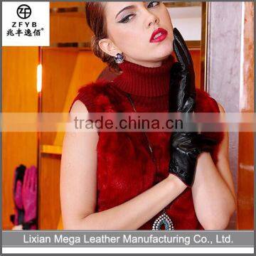 China Wholesale Custom Thick Rabbit Fur Leather Gloves For Ladies