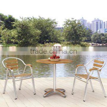 New simple design aluminum wood table and plastic wood chair for sale