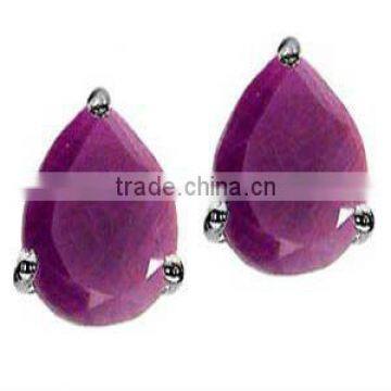 1.50ctw Genuine Ruby Pear .925 Sterling Silver Stud Earrings