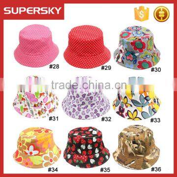 A-1419 UV Protection Cute Prints Bucket Cap for Kids Printing Children Bucket Sun Hat with Brim Toddler Kids Bucket Beach Hat