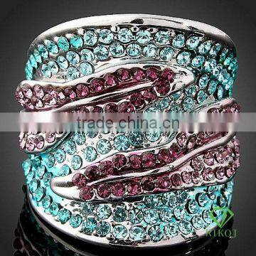 multi crystal white gold plating leaf ring