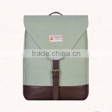 14 inch tea green laptop canvas rucksack School canvas backpack Backpack for schoo Canvas backpack with leather