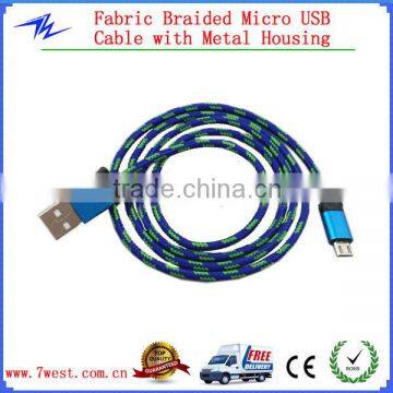 1m 3 feet Fabric Micro Braided USB Cable Metal Shell USB Cable for Smartphone