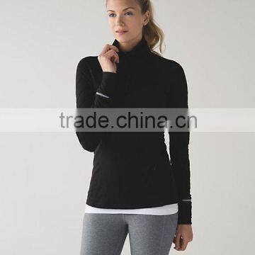 Blank black high quality comfortable sportswear wholesale custom made women fashion fitness running top with zip turtleneck