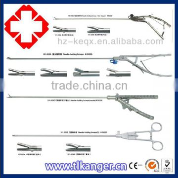 Reusable laparoscopic O shaped handle needle holder with straight head