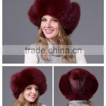 Hot Selling Women Winter warm fox Fur Earflap Knitted Hat With pompom