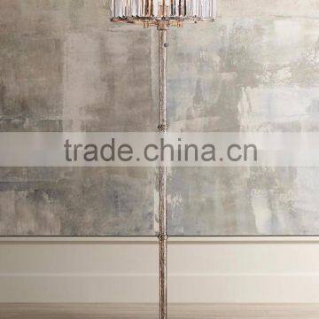 1025- 14 glass shade and curved metal frame Traditional and contemporary elements Soft Silver 3-Light Crystal Glass Floor Lamp