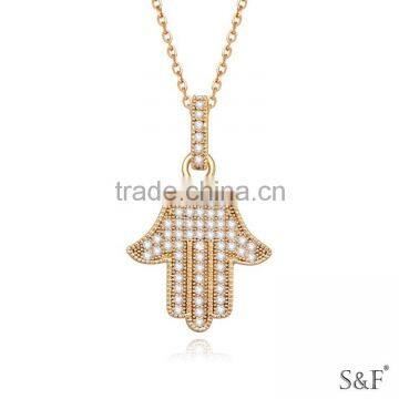 17599 Real Gold Plated Zircon Hamsa Necklace