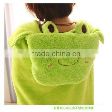 Hooded Cape Style Cartoon Animal Green Frog Model Coral Fleece Office Folding Cushion Blanket photo-4