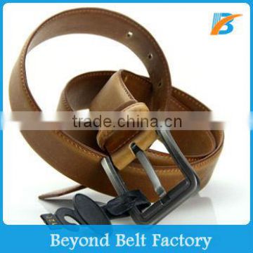 Men's 35mm Tan Color Real Leather Dress Belt with One Row Stitch