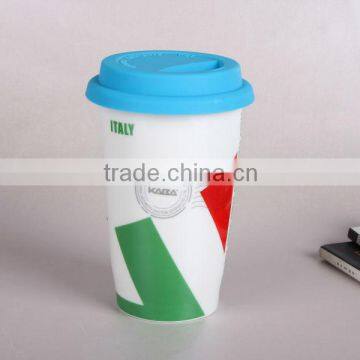 Flag Ceramic Coffee Cup With Food Grade Silicone Lid High Quality but Low Price Wholesale photo-3